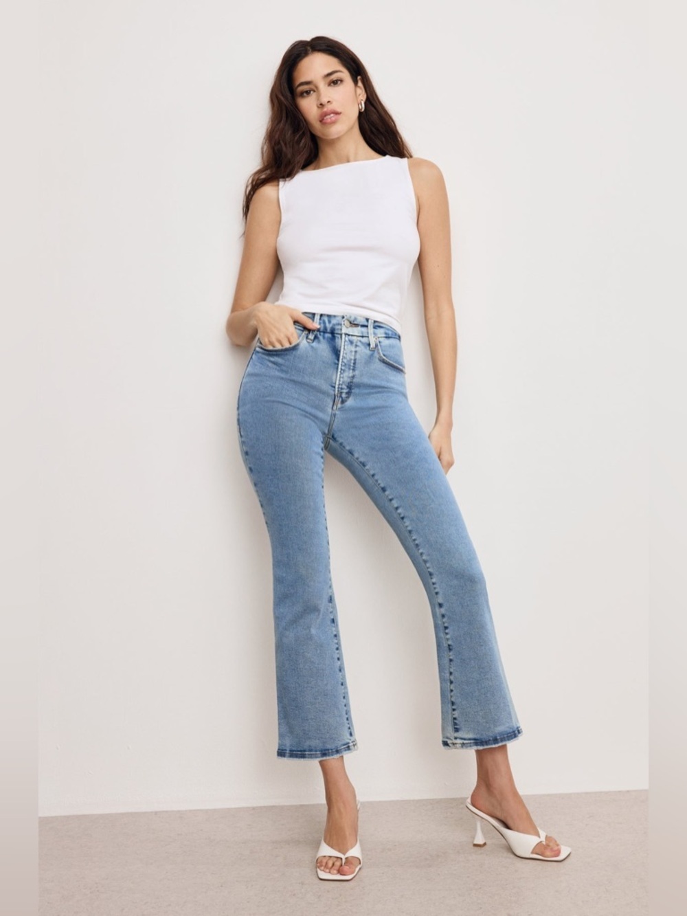 Good American Good Legs Crop Mini Boot Jeans size 6/28